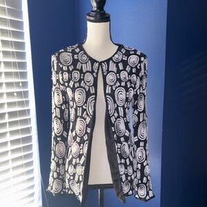 Rina Z. 100% Pure Silk Black & White Sequin Jacket – Size S – EUC